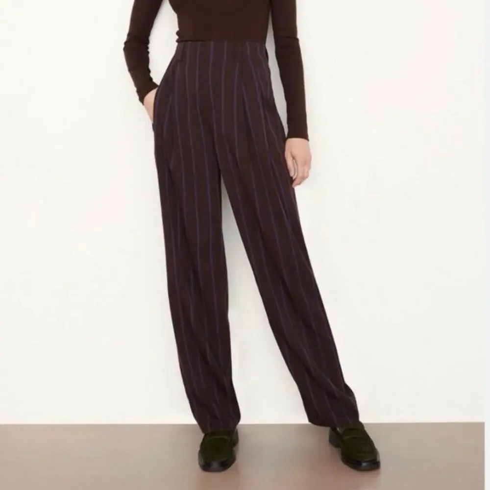 NWOT Women’s Vince Striped Pleat Front Wide Leg Cropped Pant in Brown SZ 2